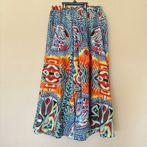 Full Colorful Peasant Skirt Maxi Women L Lined Fiesta Boho Hippie Gypsy Festival